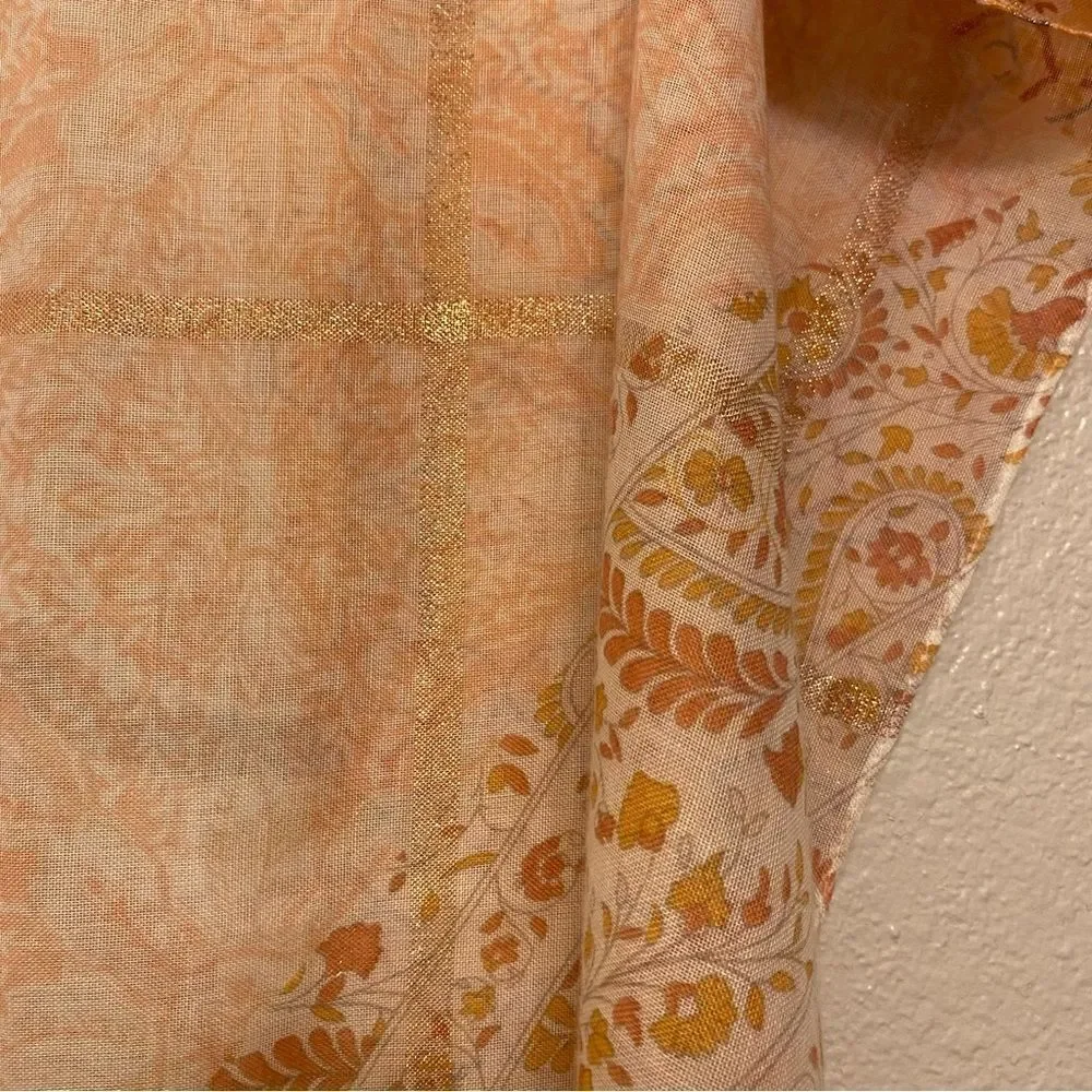 Peach metallic thread paisley print lightweight semi sheer scarf wrap 27x72